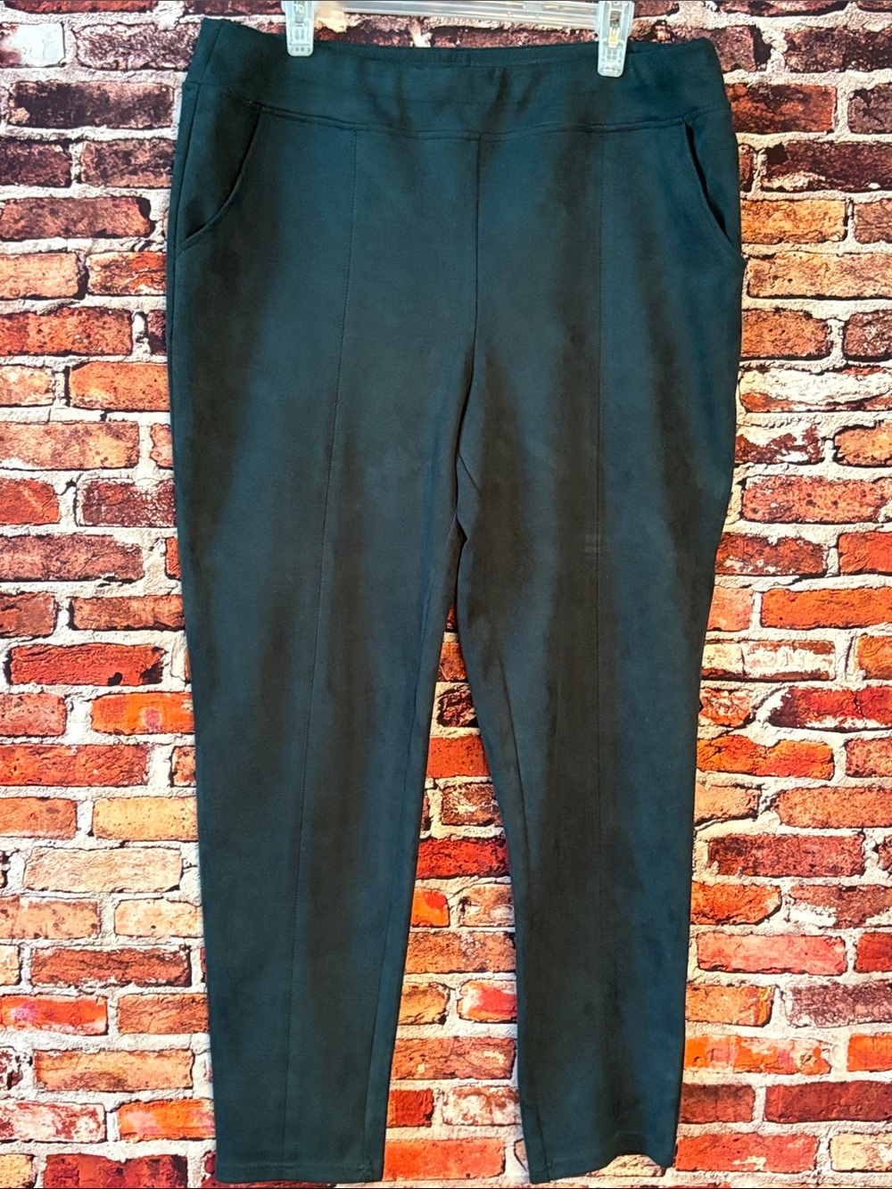Linea by Louis Dell'Olio Jade Green Slim Ponte Faux Suede Pants Size 16 XL/1X